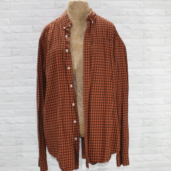 EDDIE BAUER Button Down Long Sleeve Plaid Casual Orange Black Classic XL - Picture 1 of 11